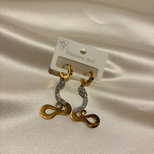 Lune Çelik Gold Taşlı Yılan Küpe