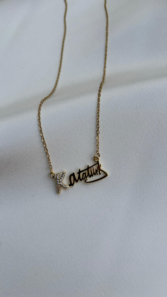 Atatürk İmzalı Çelik Kolye Gold