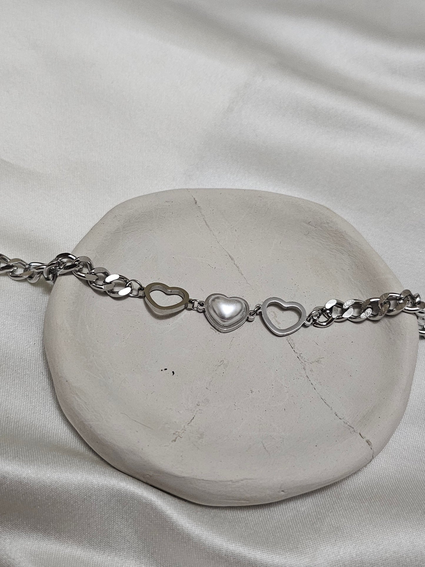 Steel Silver 3 Heart Bracelet