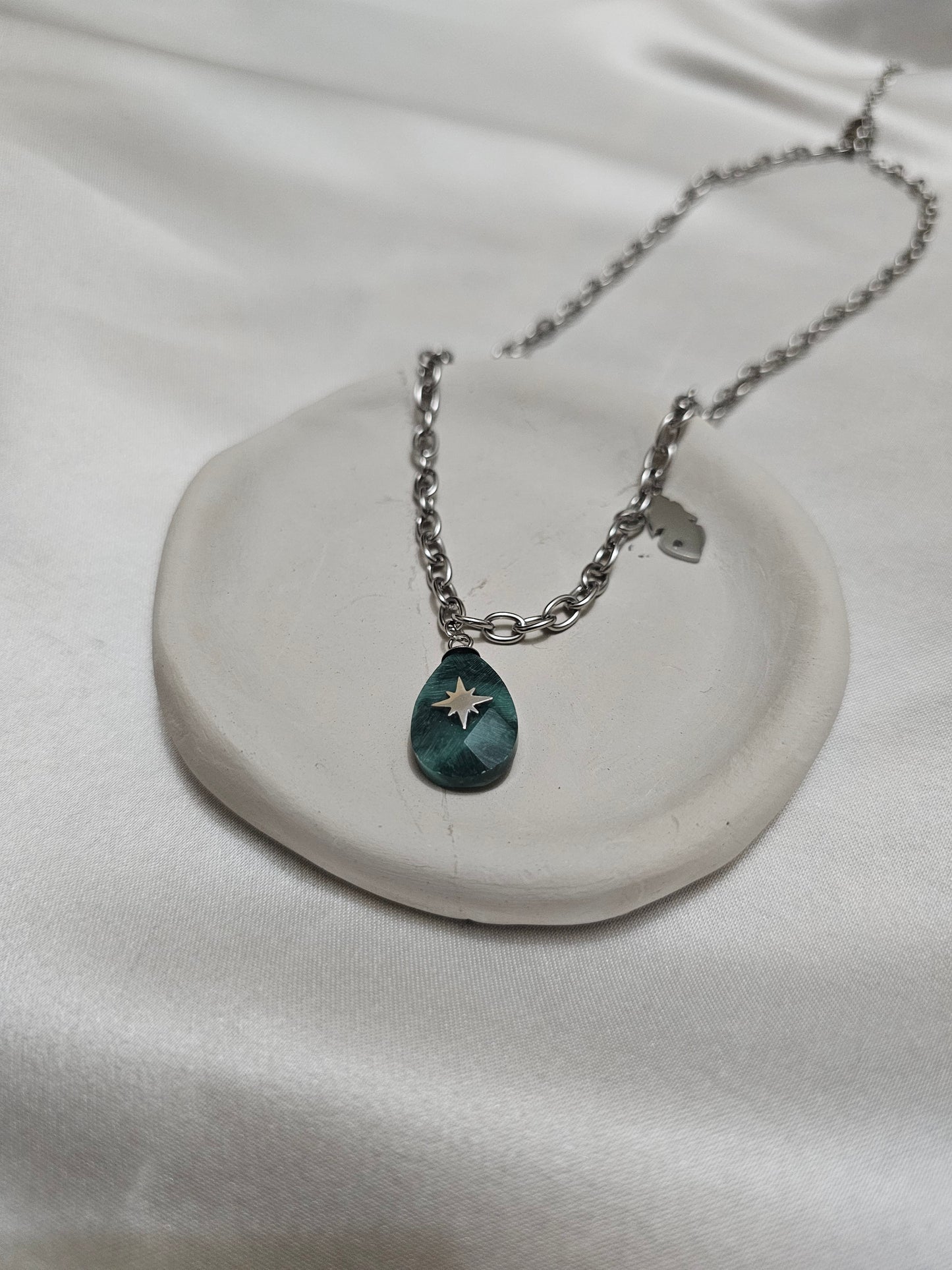 Natural Stone Steel Silver Necklace