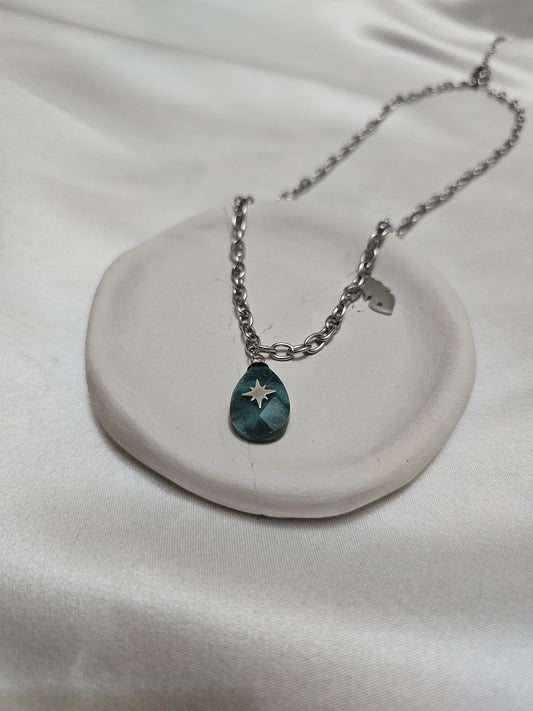 Natural Stone Steel Silver Necklace