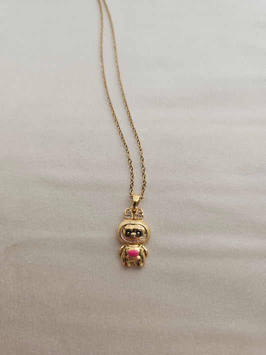 Labubu Gold Pembeli Çelik Kolye