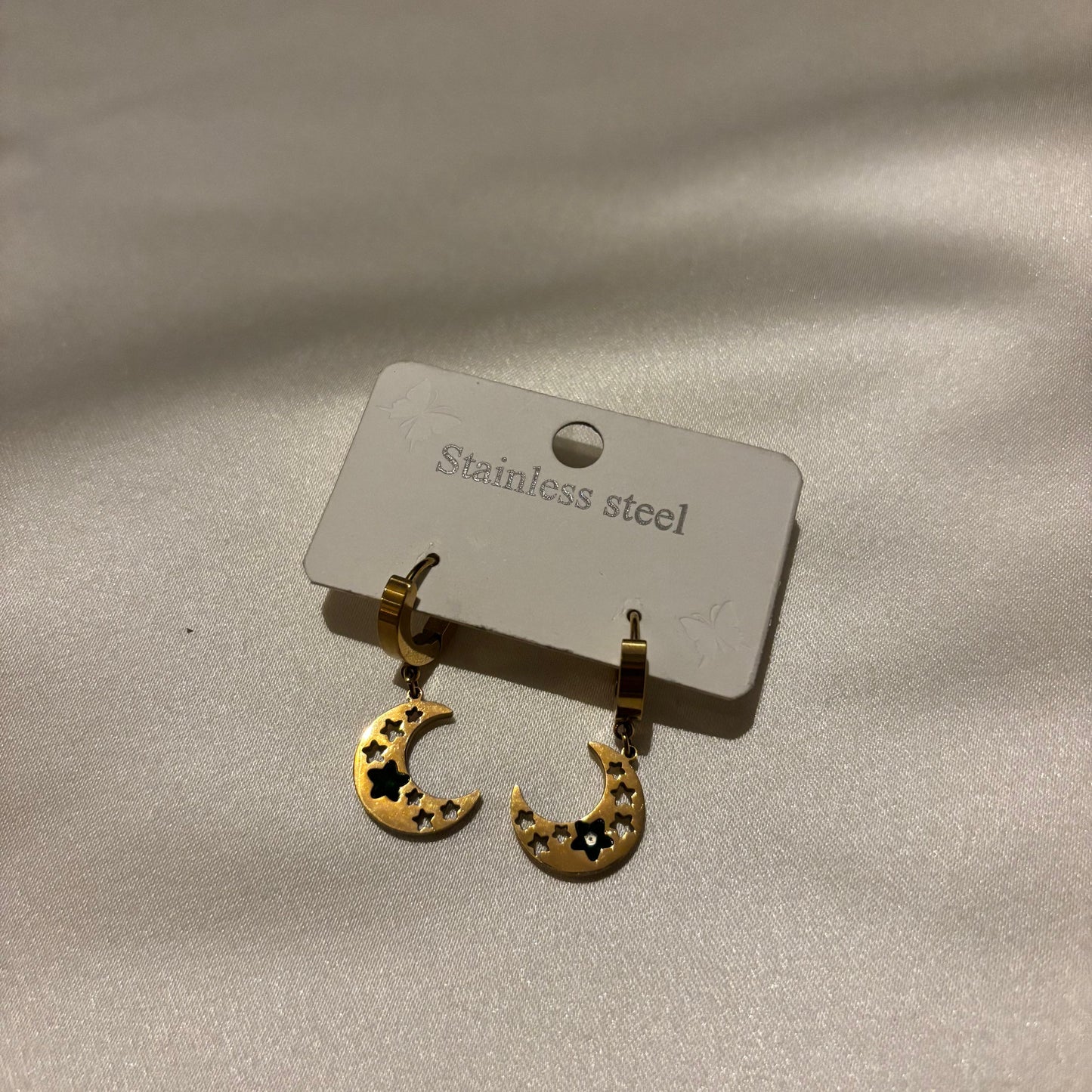 Lune Steel Green Stone Moon Earring