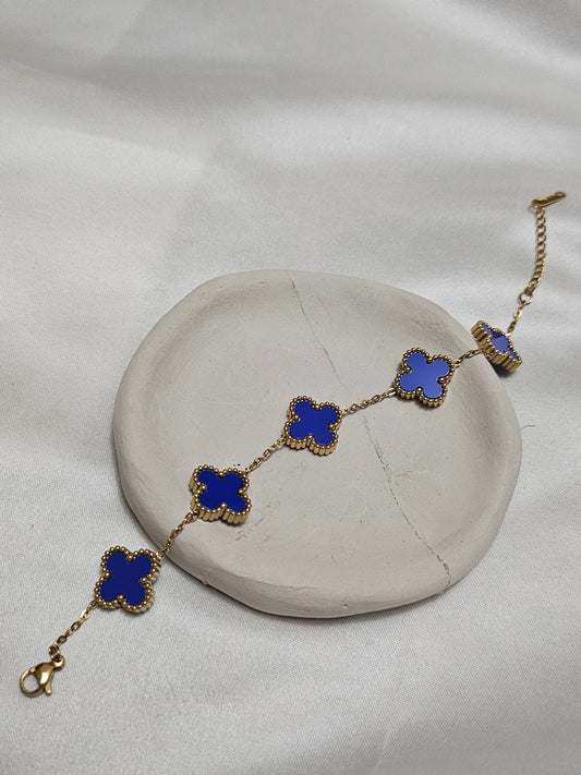 Clover Navy Blue Gold Steel Bracelet