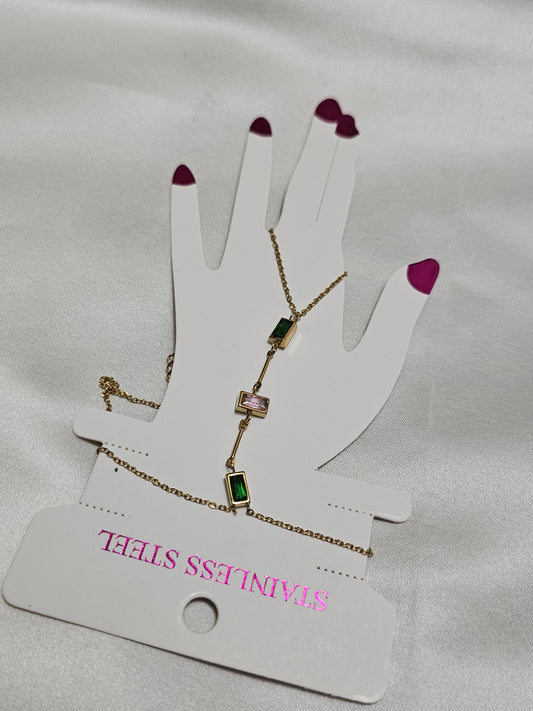 Yeşil & Pembe Taşlı Çelik Şahmeran Gold
