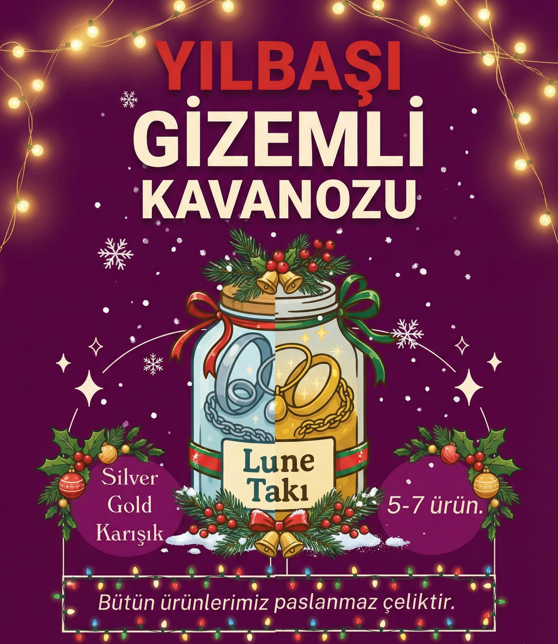 YILBAŞI KAVANOZU IŞIKLI(GOLD - SILVER)