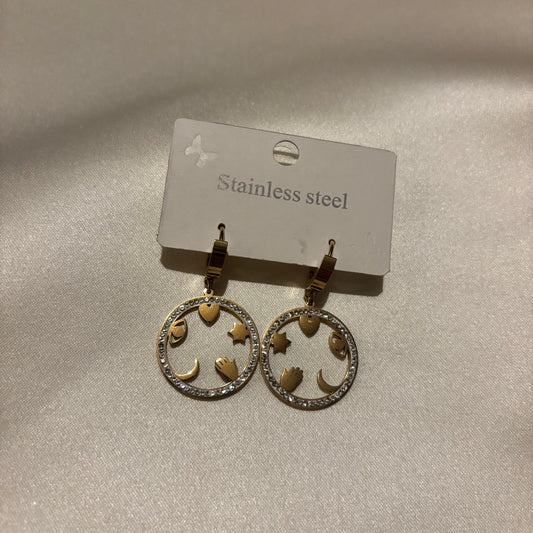 Lune Çelik Burç İmgeler Gold Küpe