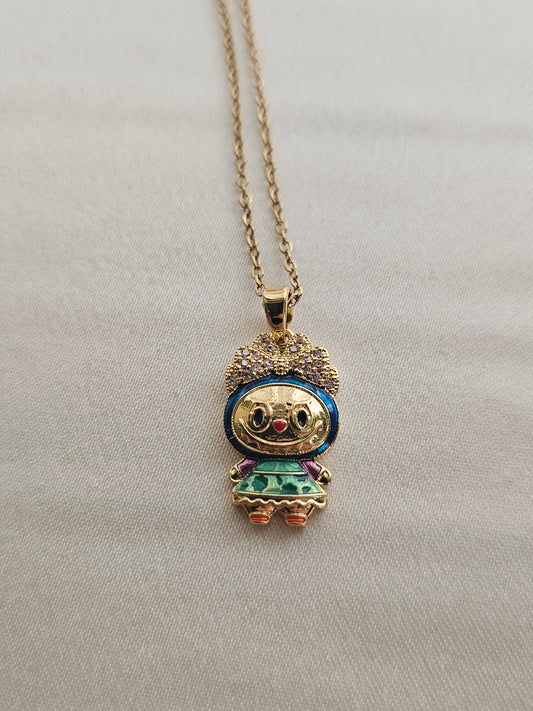 Labubu Mavi Yeşil Gold Kolye
