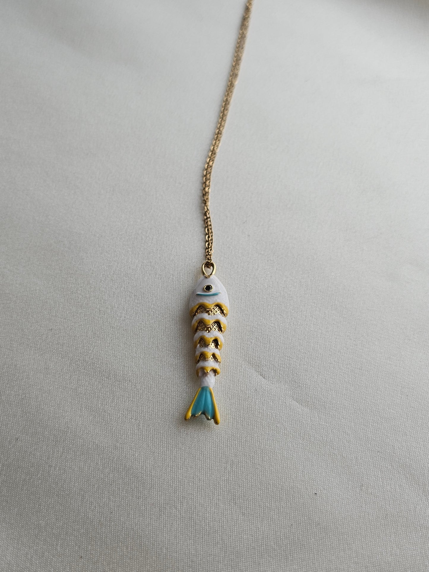 Fish Necklace Large Steel Gold