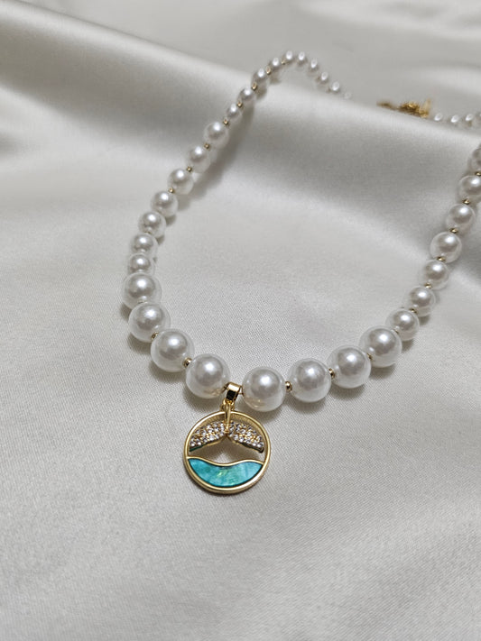 Ocean Stone Pearl Necklace Steel