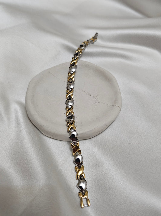 SPIRAL &amp; HEART GOLD SILVER (VIP) STEEL BRACELET