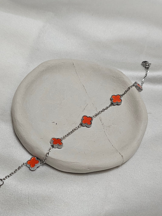 Orange Clover Silver Steel Bracelet