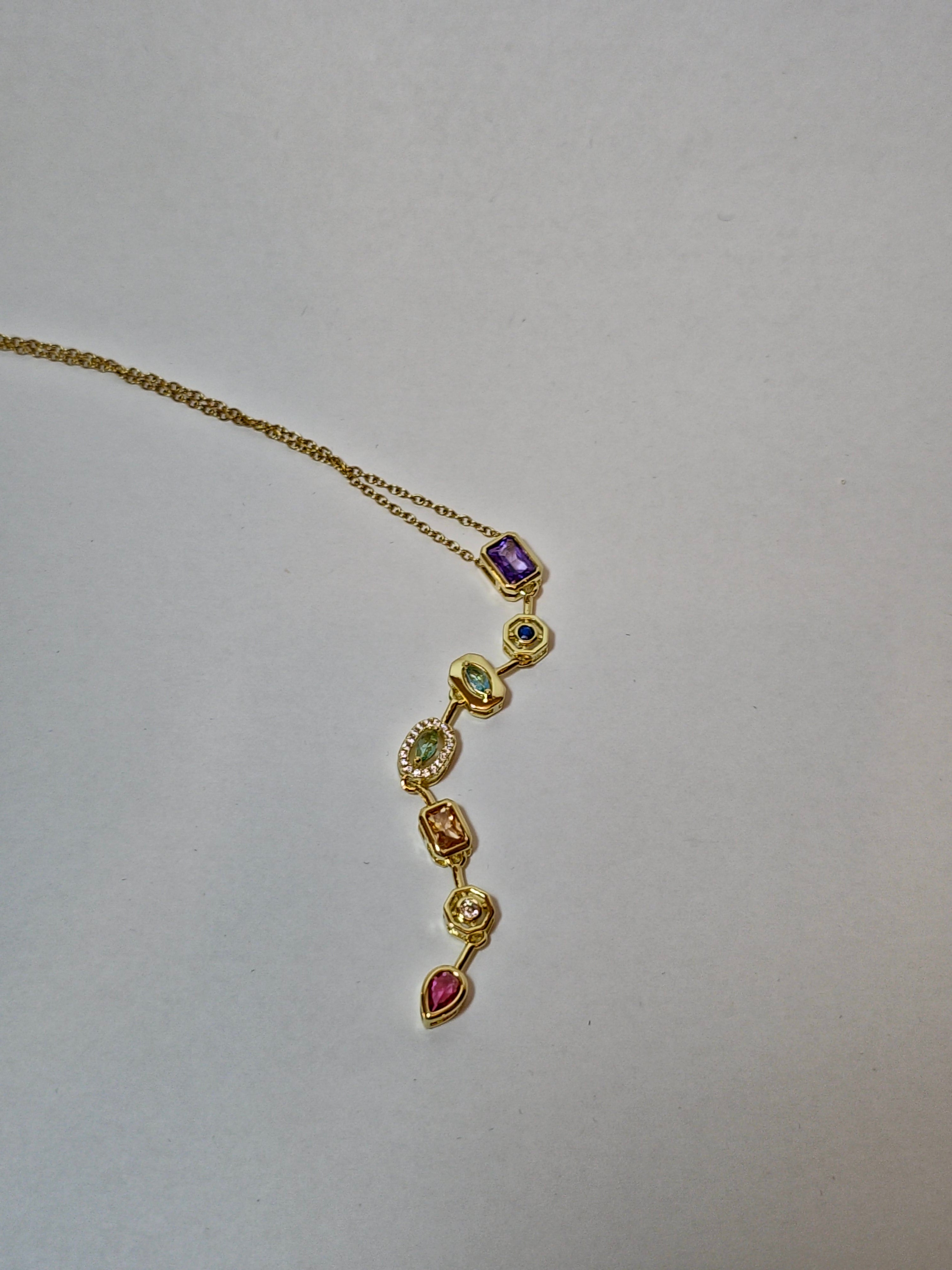 Lune Taşlı 7 Element Y Model Çelik Kolye