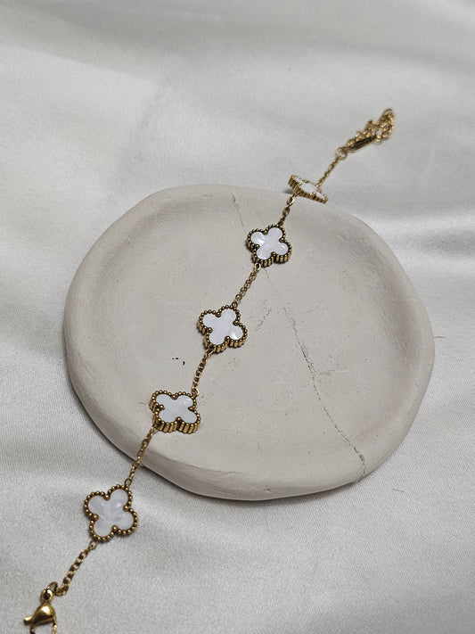 Clover White Gold Steel Bracelet