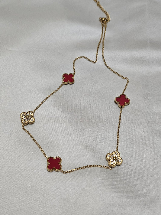 Clover Red &amp; Gold Steel Necklace