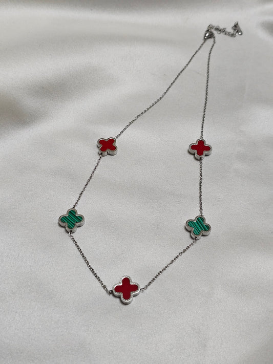 Clover Red &amp; Green Steel Necklace