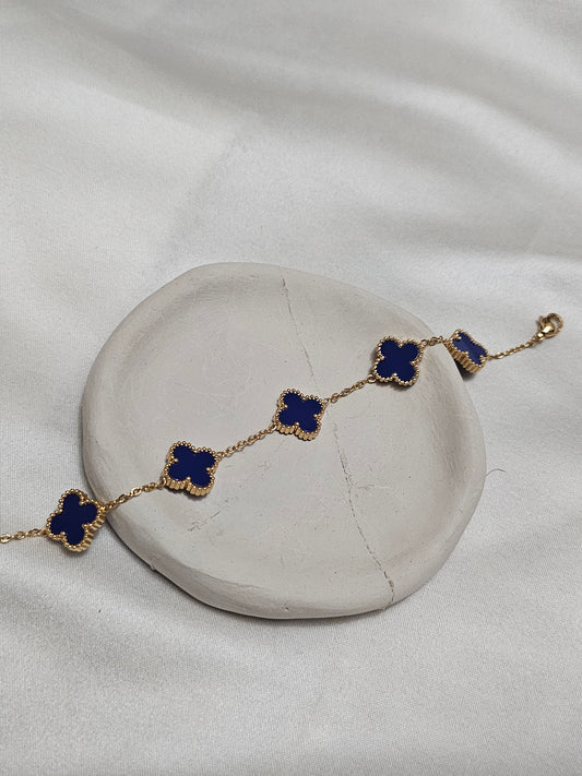 Clover Navy Blue Gold Steel Bracelet