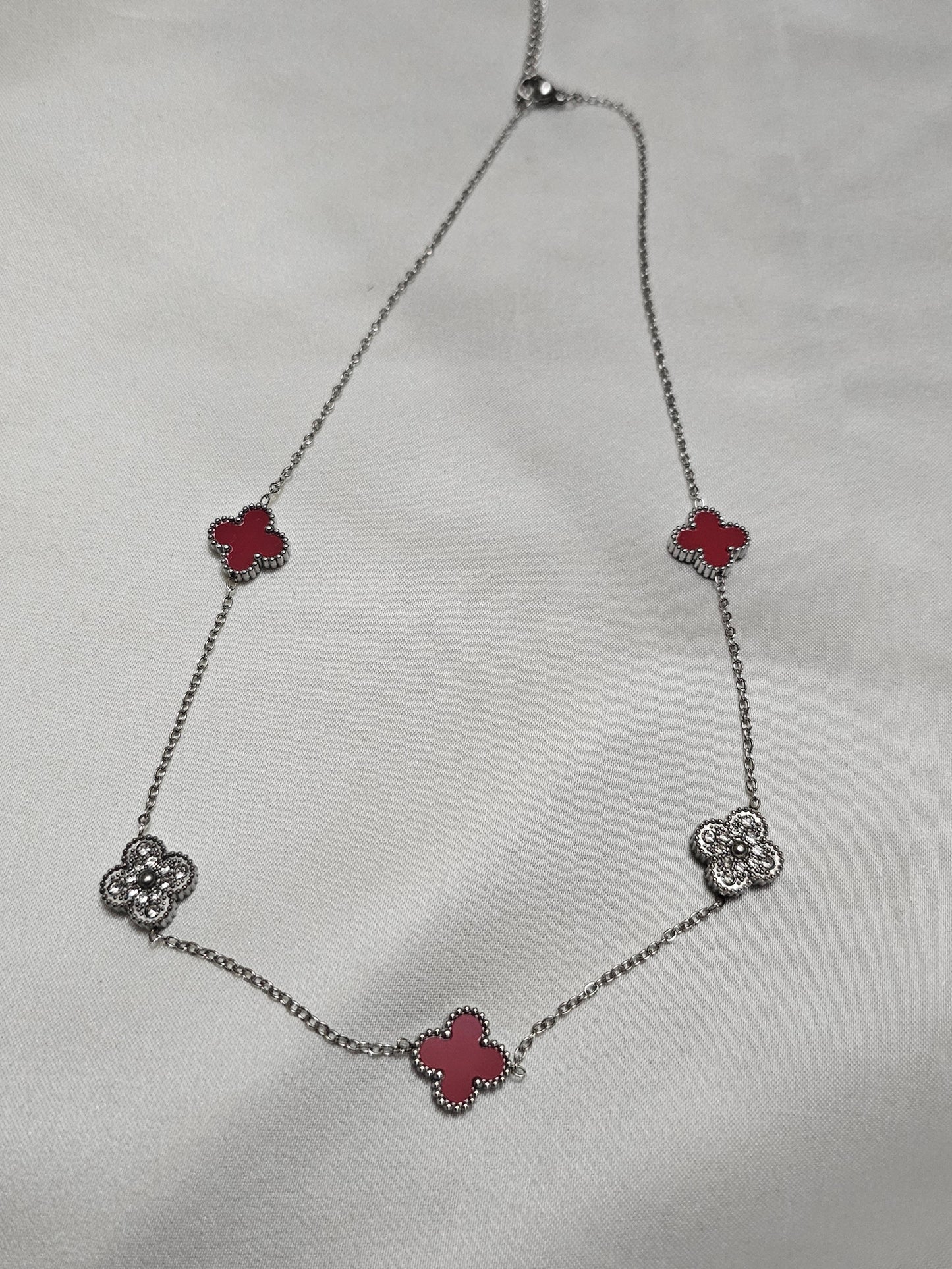 Clover Red &amp; White Steel Necklace