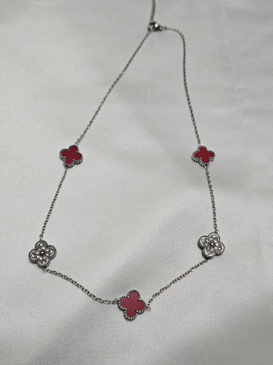 Clover Red &amp; White Steel Necklace