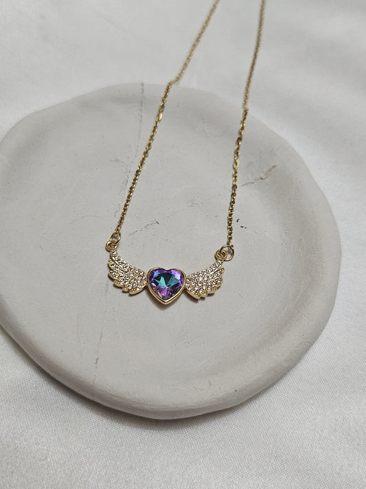 Wing Steel Necklace with Colorful Stones