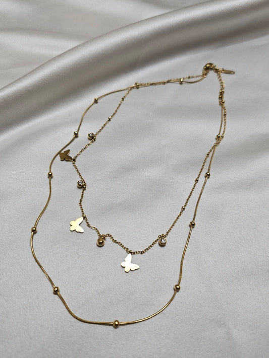 Kelebek Taşlı Gold Kolye